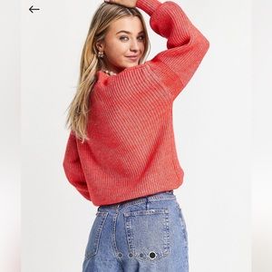 Asos Design v neck fluffy sweater in red